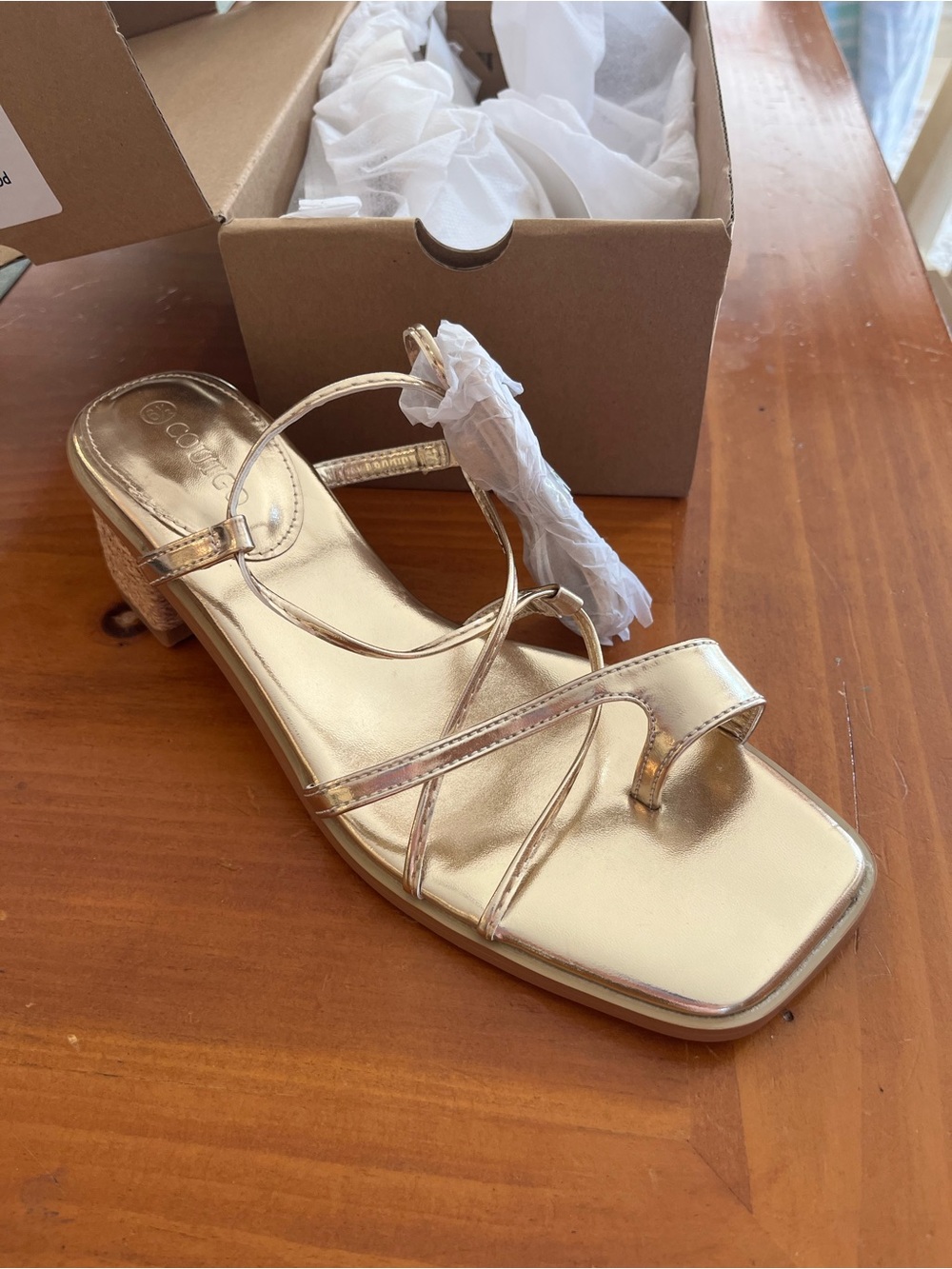 Gold Strappy Block Heel Sandal - Women